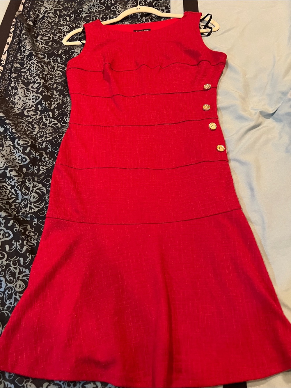 Enfocus Studio Red Sleeveless Midi Dress with Gold Buttons - Picture 6 of 7